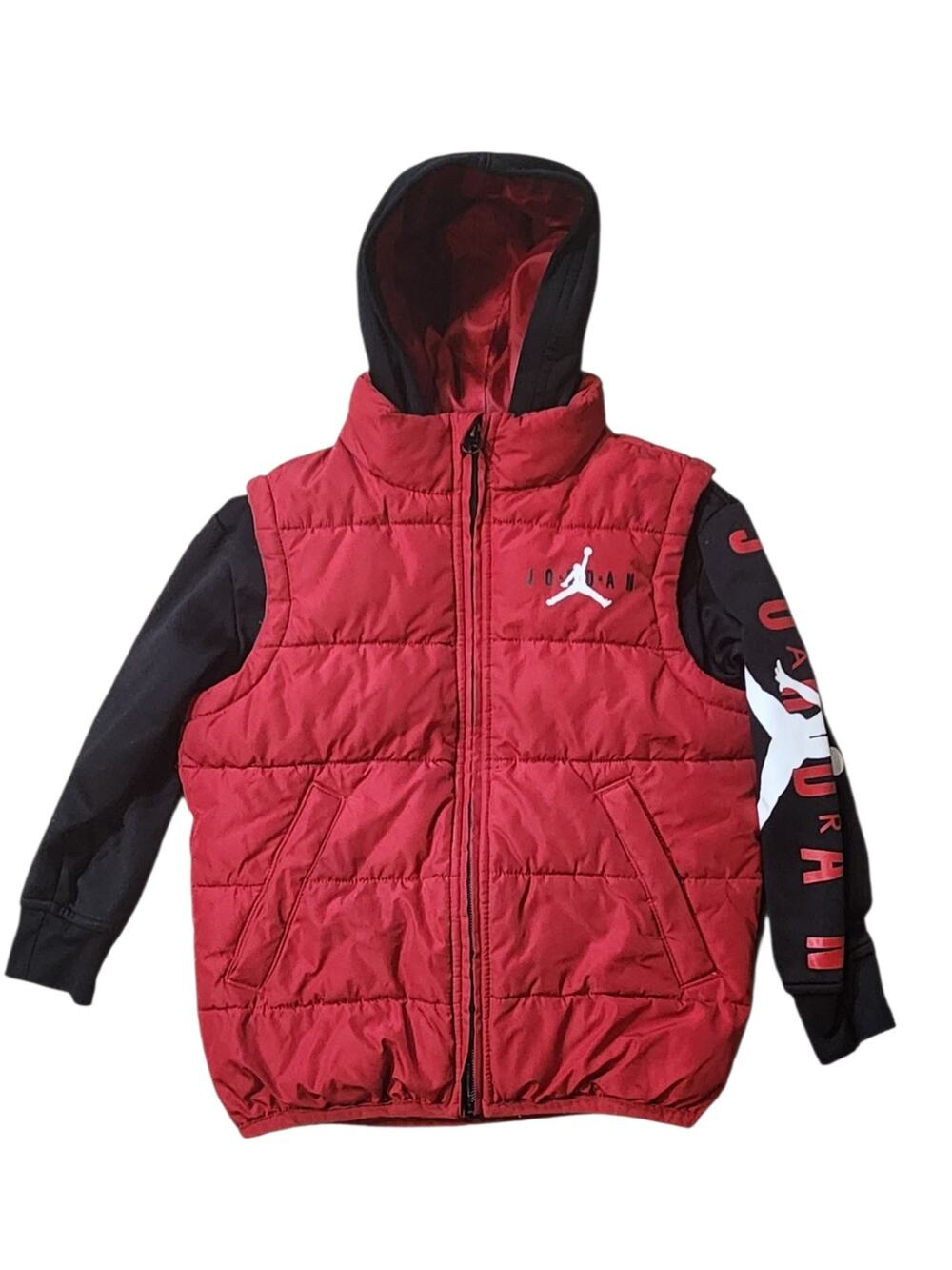 Air Jordan Boys Jacket Sz XS/4 Red Black Puffer Hooded Therma Fit Logo